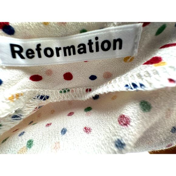 Reformation L Francine One Sleeve Polka Dot Top Puff Shoulder Blouse Cream White - Picture 3 of 9